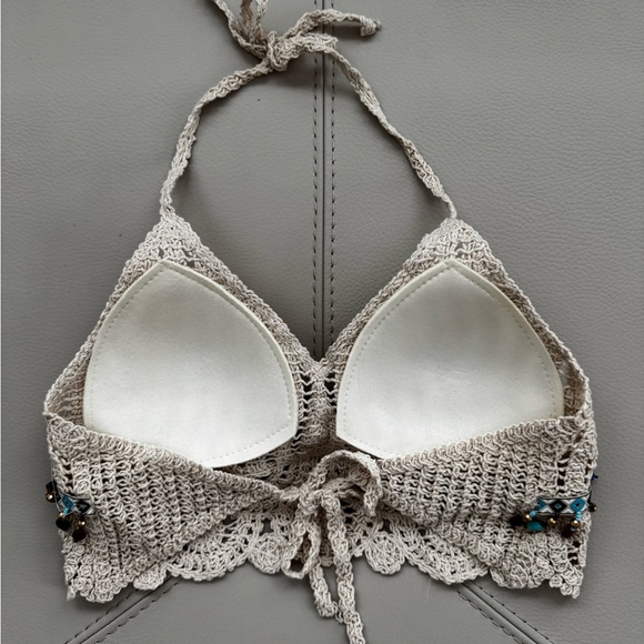 Handmade Summer Knit Halter Crop Top with Tasseled Beads - Picture 4 of 5